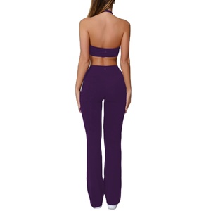 Ensemble de vêtements de sport pour femme : débardeur halter et pantalon évasé, tenue de yoga, ensemble de fitness pour l'entraînement et la gym, vêtements de sport pour femme - Product Image 3