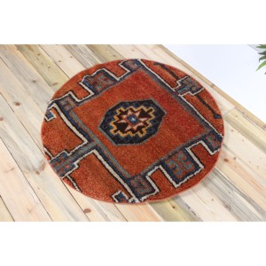 Tapis turc vintage 3,6x3,6 pi (110x110 cm), tapis géométrique Herki orange et bleu - Product Image 2