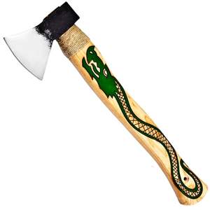 Hache viking artisanale en acier à haute teneur en carbone, gaine en cuir de qualité industrielle, manche en bois naturel, garantie 1 an, camping - Product Image 1