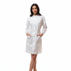 Bata de Laboratorio de Hospital de Manga Larga Blanca para Mujer, Mezcla de Algodón de Alta Calidad Personalizada - Product Image 6