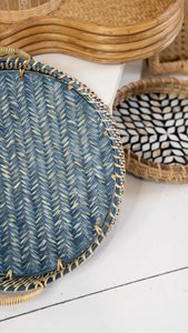 Bandeja de bambú y bastón redonda hecha a mano con asas, bandeja de servicio de ratán artesanal, adorno, bandeja de forma gruesa para Decoración - Product Image 6