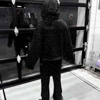 Survêtement personnalisé pour homme avec fermeture éclair intégrale, sweat-shirt et pantalon de survêtement délavés à l'acide et accents de strass, essentiels du streetwear, fabricant