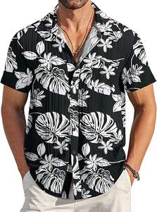 Camisas informales con botones para hombre, camisa de playa de verano texturizada azul bebé de manga corta, antiarrugas y transpirable a rayas - Product Image 2