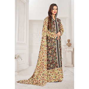 Robe longue kaftan en coton blanc de Dubaï pour femmes, col en V, manches longues, jalabiya marocaine, abaya tendance, style turc et arabe - Product Image 4