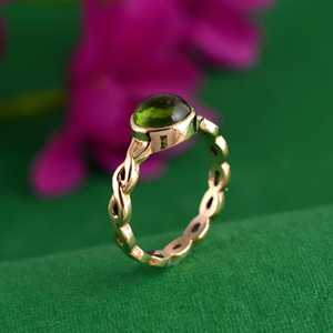 Anillo de latón peridoto chapado en oro cabujón de piedras preciosas Vintage boda hecho a mano ajustable apilable anillos de piedra natal para mujer - Product Image 4