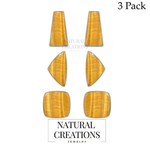 Boucles d'oreilles clous en argent sterling 925 de qualité supérieure, œil de tigre, forme carrée semi-trillion, fermoir papillon, sertissage clos, mariage - Product Image 2