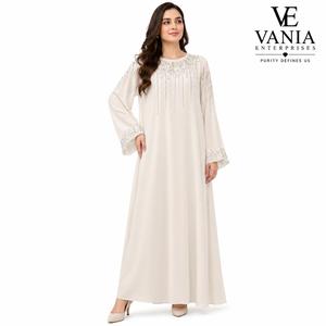 Robe Abaya élégante ornée de strass, coupe ample, ivoire, manches longues, longueur cheville, robe de soirée pour femmes musulmanes - Product Image 1