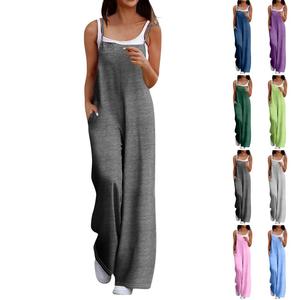 Mamelucos cómodos informales sin mangas de verano 2025 para mujer, monos bonitos, Tirantes ajustables, bolsillo, lona Formal, ODM para Yoga - Product Image 1