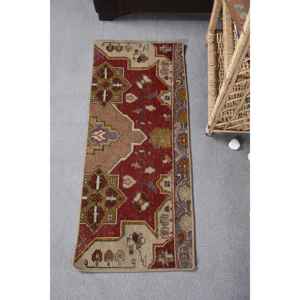 Classic Large Area Traditional Turkish Rug <b>Red</b> Beige Vintage Style 1.3x3.3ft Rectangle Patchwork Pattern <b>Wool</b> 10mm Latex - Product Image 1