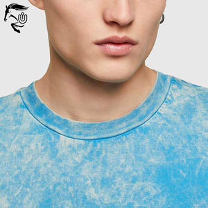 T-shirt à lavage à l'acide pour hommes 100% coton longueur régulière col à motif solide teint uni-disponible en stock à vendre! - Product Image 4