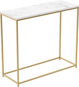 Curve Design Black Color Metal <b>Console</b> <b>Table</b> with <b>Marble</b> <b>Top</b> Sleek Design for Entryway Living Room or Hallway Deco - Product Image 2