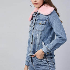Personnalisez la couleur et la taille Veste en jean pour femme en matériau de marque Veste en jean à manches longues en fourrure intérieure pour femmes - Product Image 2