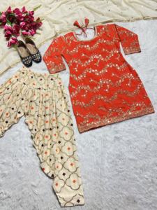 Moderne Lourd Faux Georgette Tissu Ethnique Designer Sharara Costume Dhoti Costume Haute Qualité Bollywood Lehenga Choli pour les Fêtes Bas - Product Image 5