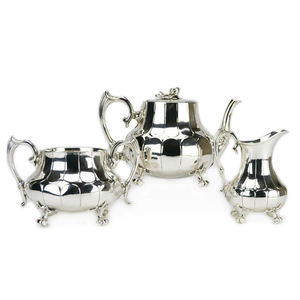 Juego de té chapado en plata de latón Chaman India con bandeja Gadroon - Product Image 3