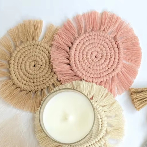 Posavasos de macramé Velas Estera de plantas Estera de Bar hecha a mano Posavasos bohemios - Product Image 1