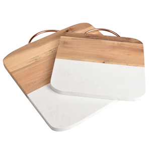 Planche à découper en bois d'acacia et marbre blanc avec poignée métallique, lavable au lave-vaisselle, écologique, personnalisable, haute qualité - Product Image 1