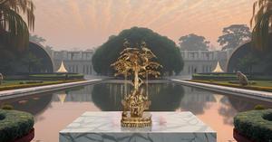 35- Inch Handmade Brass Radha Krishna Statue on <b>Swing</b> with Tree Divine God Couple Symbolizing for Love Jhula Idol Wedding Gift - Product Image 5