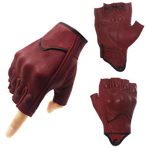 Guantes de moto de cuero de piel de cabra de alta calidad para hombres, guantes de montar antideslizantes sin dedos, guantes de protección de palma para motorista 2025 - Product Image 5