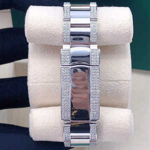 Montre de luxe multicolores avec chiffres, entièrement sertie de diamants de qualité supérieure, bracelet en acier inoxydable, arc-en-ciel, de marque, de haute qualité, unisexe - Product Image 2