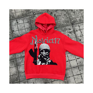 Sudadera con capucha personalizada con estampado de hojaldre French Terry Conjunto de Sudadera con capucha de gran tamaño Lavado ácido Vintage Streetwear Pullover con diamantes de imitación - Product Image 1