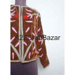 Handmade Embroidered <b>Velvet</b> Autumn Winter Jacket <b>for</b> <b>Women</b> ODM Supply Breathable Floral Pattern Quick Dry - Product Image 2