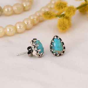 Handmade Kingman Turquoise Sterling <b>Silver</b> <b>Stud</b> <b>Earrings</b> Boho Tribal Jewelry - Product Image 5