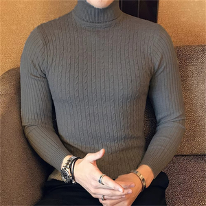 Jersey de cuello alto para hombre con etiqueta privada personalizada, venta al por mayor, suéter clásico ajustado de punto con cable, suéteres térmicos para otoño e invierno, suéteres para hombre - Product Image 5