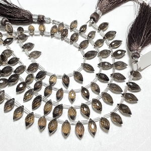 Cuentas de Briolette con forma de marquesa gruesa facetadas de cuarzo ahumado Natural de alta calidad para cuentas de piedra de joyería marrón - Product Image 1
