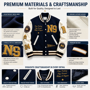 OEM Custom Heavyweight Varsity <b>Jacket</b> Manufacturer <b>Leather</b> Sleeve Chenille Embroidery Letterman <b>Jacket</b> Sample Private Label - Product Image 3