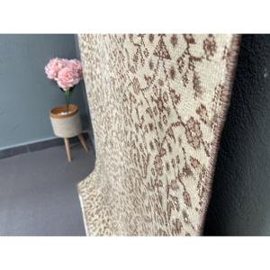 Turkish Vintage Rug, 3.7x6.3 ft Rug, <b>Brown</b> White Bordered <b>Wool</b> Rug - Product Image 3