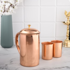 Handmade Copper <b>Water</b> <b>Jug</b> <b>With</b> Elegant Finish Perfect For Healthy Lifestyle Ayurvedic Benefits And Rustic Kitchen Decoration - Product Image 2