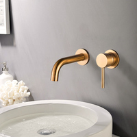Brosse Rose Or Mur Monté En Laiton Corps Bassin Mitigeur Robinet Robinet Dissimulé 2 Trous Robinet En Alliage De Zinc Poignée Salle De Bains Hôtel