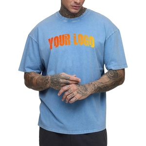 Camiseta Oversize Azul Cielo con Logo Personalizado Estilo Vintage para Hombre, Algodón Pesado, Streetwear, Venta al por Mayor - Product Image 1