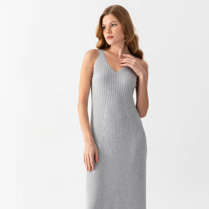 Vestido elegante de punto con cuello en V para mujer, sin mangas, transpirable, tejido de costilla, vestido de alta calidad, servicios OEM personalizables - Product Image 1