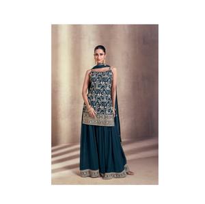 Traje directo de fábrica flexible Real Georgette Salwar Kameez Palazzo para ropa de Festival y recepción de India Export - Product Image 1