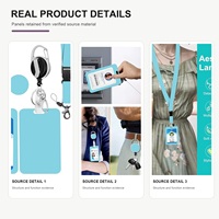 Tempat Kartu ID Geser Portabel Wanita Fashion Custom Print, Jendela Transparan untuk Pemindaian, Tali Lanyard Retractable, 2 Kartu RFID