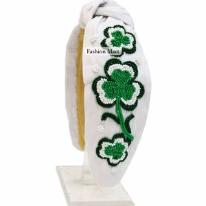 Custom Beaded Headband For Women Good Luck And Clover Design Party And Festival Hairband - Product Image 1