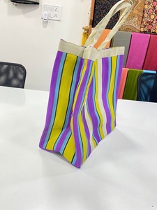 Eco-Friendly Multicolor Stripes Women's Daily Shopping <b>Handbag</b> India Manufactured Plastic Recycled <b>Nylon</b> Woven Zipper Style Two - Product Image 2