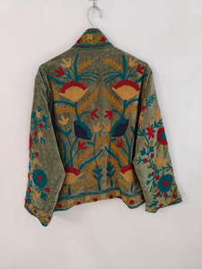 Chaqueta de terciopelo con bordado Suzani verde, abrigo bohemio Floral, chaqueta de invierno Unisex, ropa de abrigo elegante étnica - Product Image 2