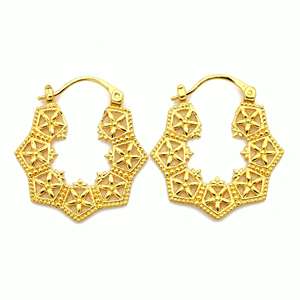 <b>Floral</b> Brass <b>Hoop</b> Earring 18k Gold Plated Filigree Geometric Wholesale Jewelry for women - Product Image 1