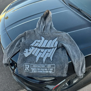 Vintage Distressed Wash Print Fade Plus Size Heavyweight Design <b>Sweatshirts</b> 100% Cotton Letter Pattern Autumn Street Men hoodie - Product Image 3
