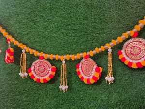 Perles de Pom Pom faites à la main Toran avec Gota Buti et glands décoration murale indienne festive pour la maison Mandir et la décoration d'entrée Diwali - Product Image 6