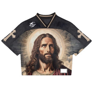 Custom American Football Jersey Streetwear Retro Printed Quick Dry Oversized T-shirts Boxy <b>Cropped</b> Mesh 100% Polyester - Product Image 6