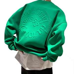 เสื้อสเวตเตอร์คอตตอนโอเวอร์ไซส์ผ้าคอตตอน100เปอร์แขนยาวปล่อยชายเสื้อไม่มีปกมีฮู้ดและโลโก้ด้านหน้า - Product Image 2