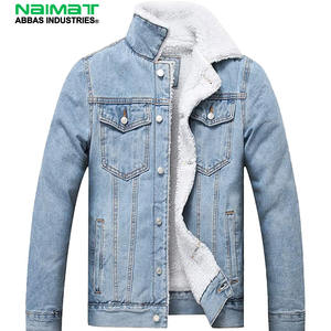Chaqueta Vaquera de Invierno para Hombre, Forrada con Piel Sintética, Abrigo de Mezclilla Cálido, Ajuste Entallado, Azul Claro, Ropa Exterior de Algodón, Estilo Camionero Informal, Chaqueta Bomber - Product Image 1