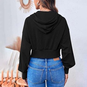 Sudadera con capucha negra con diseño personalizado para mujer, sudaderas informales con capucha y cremallera para mujer, sudaderas con capucha transpirables de gran tamaño - Product Image 5