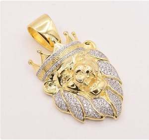 Pendentif en argent sterling tête de lion en or jaune 14K-Bijoux hip-hop éblouissants en moissanite complète - Product Image 3