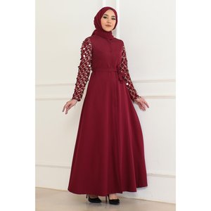 Robe décontractée bordeaux à franges - Style 6115 - Product Image 1