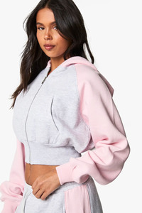 Sudadera con capucha de mujer con cremallera y Panel de contraste de alta calidad, sudadera cálida Flecce antiarrugas transpirable para gimnasio y ropa de calle, sudaderas con capucha para mujer - Product Image 4