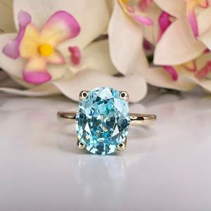 Anillo fino de oro macizo de 14 quilates Aquamarine Solitaire Oval Cut Original Moissanite Diamond Trendy Wedding Band para novias y fiestas - Product Image 6